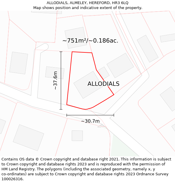 ALLODIALS, ALMELEY, HEREFORD, HR3 6LQ: Plot and title map