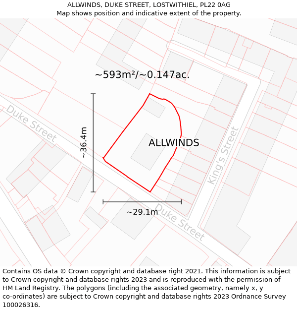 ALLWINDS, DUKE STREET, LOSTWITHIEL, PL22 0AG: Plot and title map
