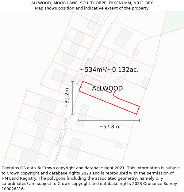 ALLWOOD, MOOR LANE, SCULTHORPE, FAKENHAM, NR21 9PX: Plot and title map