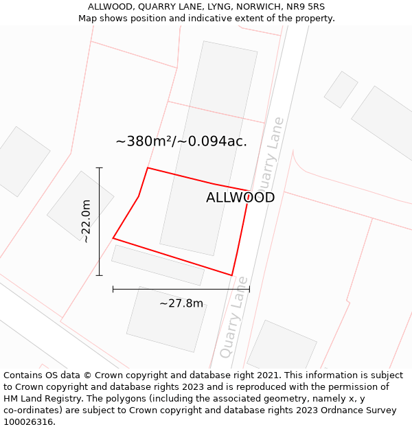 ALLWOOD, QUARRY LANE, LYNG, NORWICH, NR9 5RS: Plot and title map