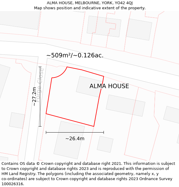 ALMA HOUSE, MELBOURNE, YORK, YO42 4QJ: Plot and title map