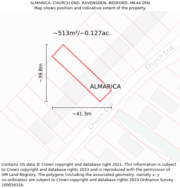 ALMARICA, CHURCH END, RAVENSDEN, BEDFORD, MK44 2RN: Plot and title map