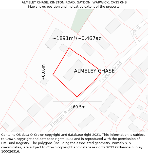 ALMELEY CHASE, KINETON ROAD, GAYDON, WARWICK, CV35 0HB: Plot and title map