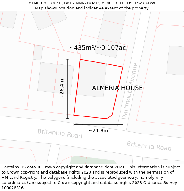 ALMERIA HOUSE, BRITANNIA ROAD, MORLEY, LEEDS, LS27 0DW: Plot and title map