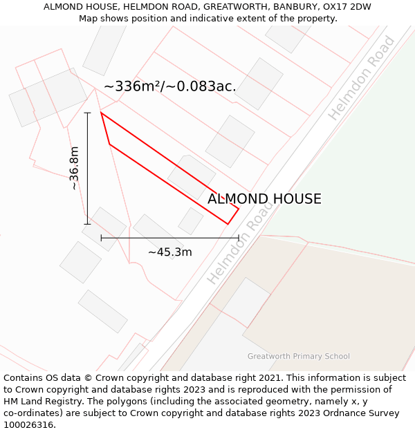 ALMOND HOUSE, HELMDON ROAD, GREATWORTH, BANBURY, OX17 2DW: Plot and title map