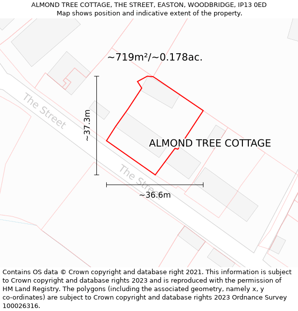 ALMOND TREE COTTAGE, THE STREET, EASTON, WOODBRIDGE, IP13 0ED: Plot and title map