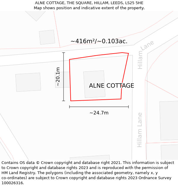 ALNE COTTAGE, THE SQUARE, HILLAM, LEEDS, LS25 5HE: Plot and title map