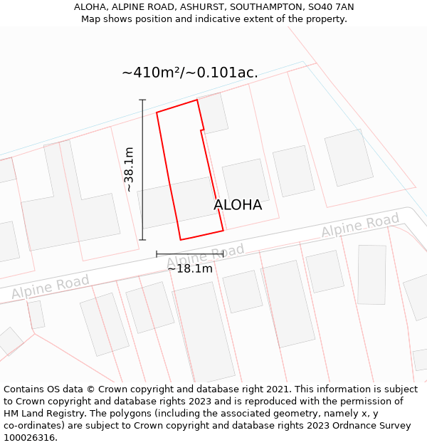 ALOHA, ALPINE ROAD, ASHURST, SOUTHAMPTON, SO40 7AN: Plot and title map