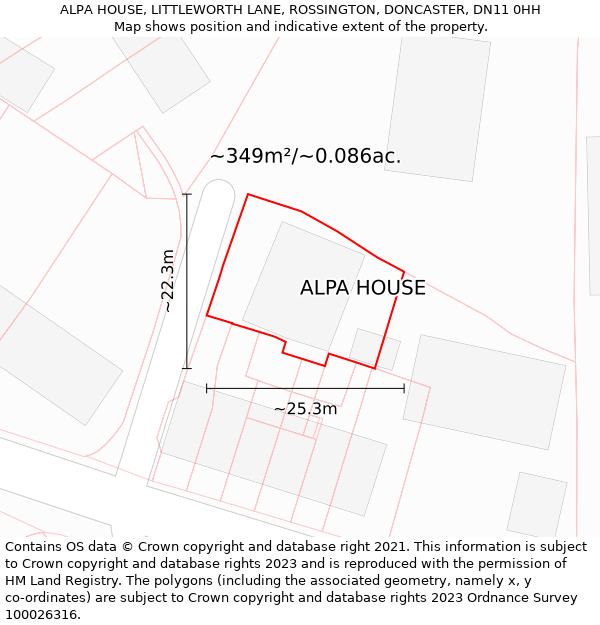 ALPA HOUSE, LITTLEWORTH LANE, ROSSINGTON, DONCASTER, DN11 0HH: Plot and title map