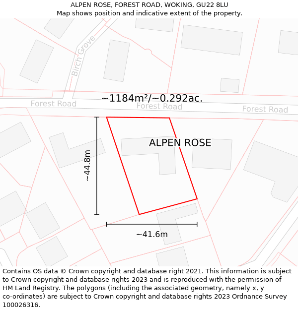 ALPEN ROSE, FOREST ROAD, WOKING, GU22 8LU: Plot and title map