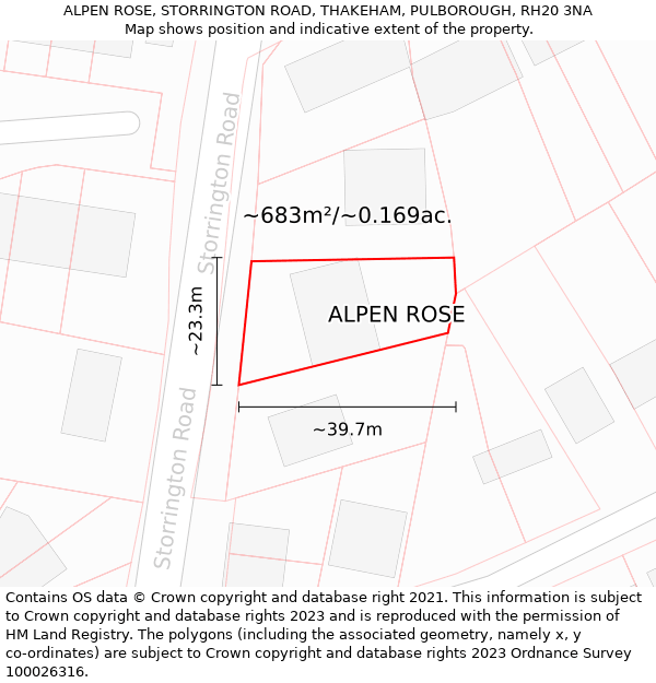 ALPEN ROSE, STORRINGTON ROAD, THAKEHAM, PULBOROUGH, RH20 3NA: Plot and title map