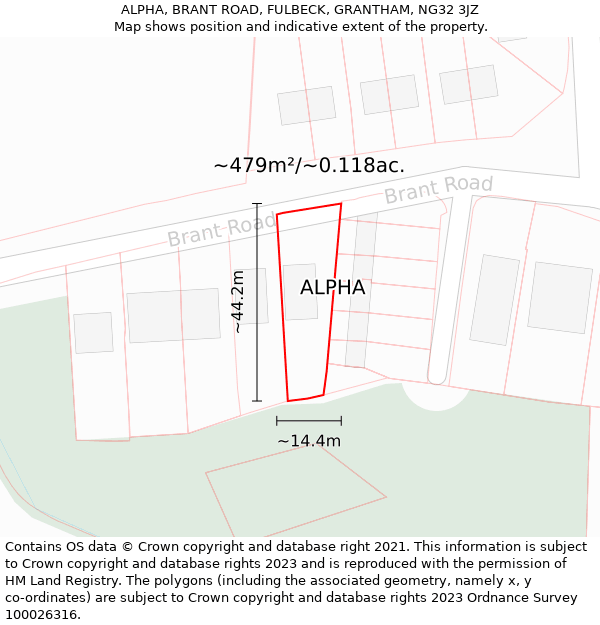 ALPHA, BRANT ROAD, FULBECK, GRANTHAM, NG32 3JZ: Plot and title map