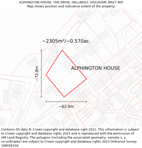 ALPHINGTON HOUSE, THE DRIVE, HELLINGLY, HAILSHAM, BN27 4EP: Plot and title map