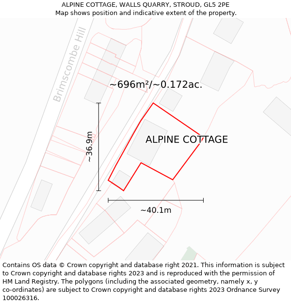 ALPINE COTTAGE, WALLS QUARRY, STROUD, GL5 2PE: Plot and title map
