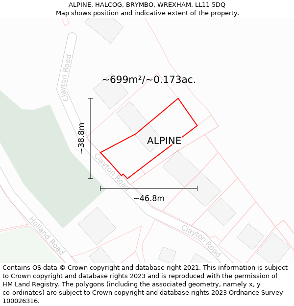 ALPINE, HALCOG, BRYMBO, WREXHAM, LL11 5DQ: Plot and title map