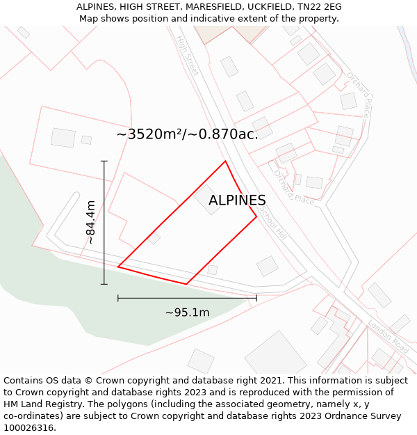 ALPINES, HIGH STREET, MARESFIELD, UCKFIELD, TN22 2EG: Plot and title map