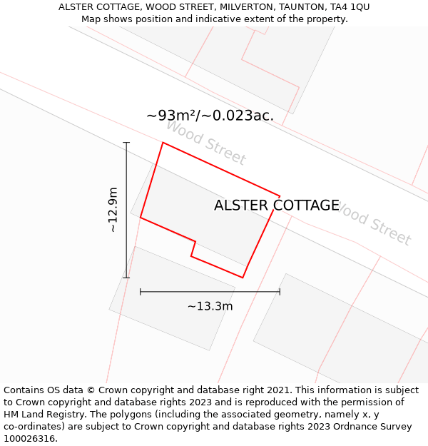 ALSTER COTTAGE, WOOD STREET, MILVERTON, TAUNTON, TA4 1QU: Plot and title map