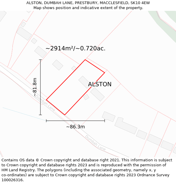 ALSTON, DUMBAH LANE, PRESTBURY, MACCLESFIELD, SK10 4EW: Plot and title map