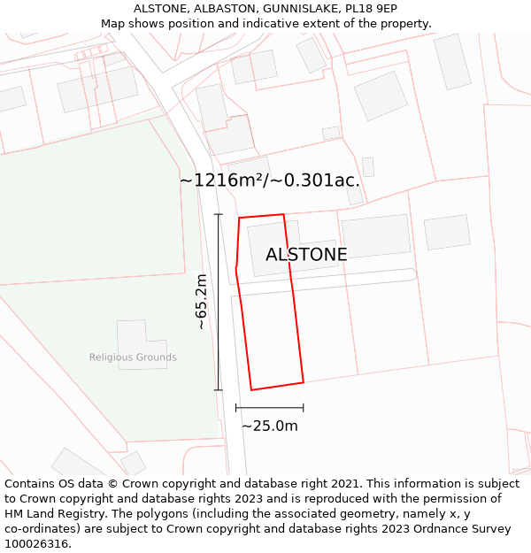 ALSTONE, ALBASTON, GUNNISLAKE, PL18 9EP: Plot and title map