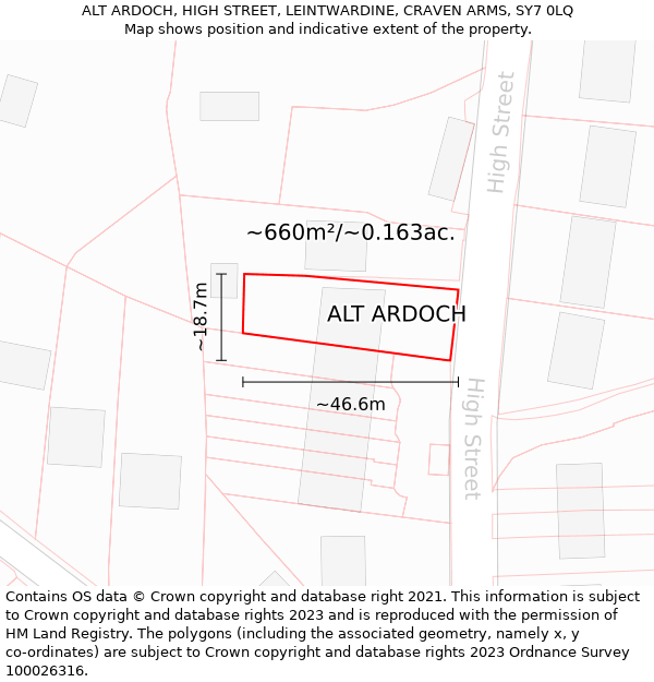 ALT ARDOCH, HIGH STREET, LEINTWARDINE, CRAVEN ARMS, SY7 0LQ: Plot and title map