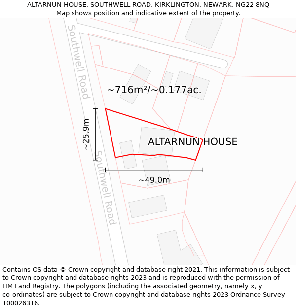 ALTARNUN HOUSE, SOUTHWELL ROAD, KIRKLINGTON, NEWARK, NG22 8NQ: Plot and title map