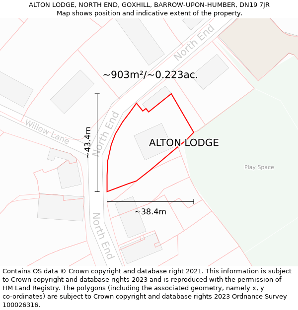 ALTON LODGE, NORTH END, GOXHILL, BARROW-UPON-HUMBER, DN19 7JR: Plot and title map