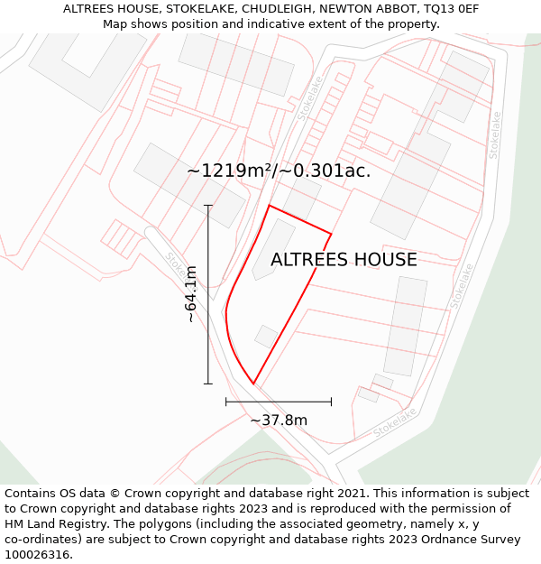 ALTREES HOUSE, STOKELAKE, CHUDLEIGH, NEWTON ABBOT, TQ13 0EF: Plot and title map