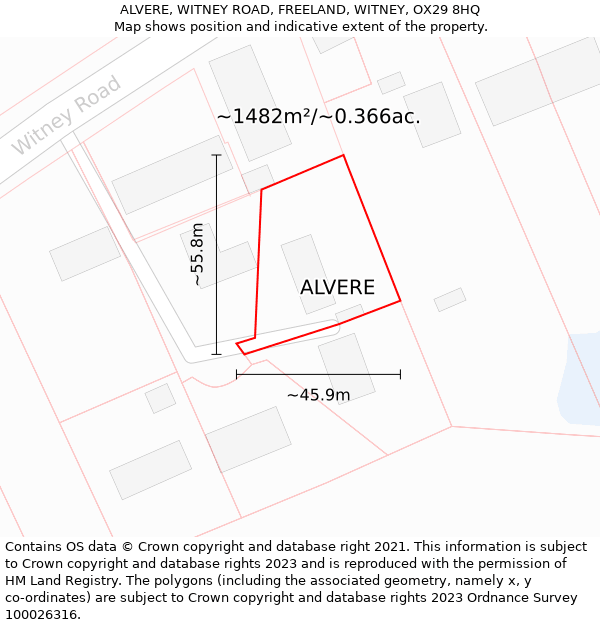 ALVERE, WITNEY ROAD, FREELAND, WITNEY, OX29 8HQ: Plot and title map