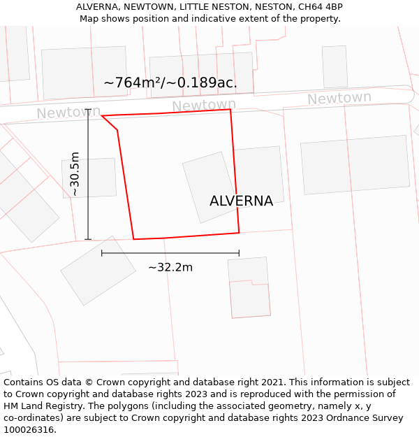 ALVERNA, NEWTOWN, LITTLE NESTON, NESTON, CH64 4BP: Plot and title map