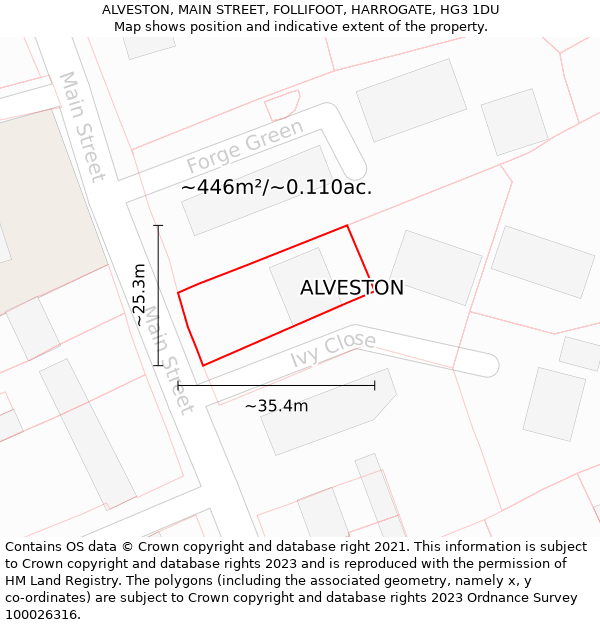 ALVESTON, MAIN STREET, FOLLIFOOT, HARROGATE, HG3 1DU: Plot and title map