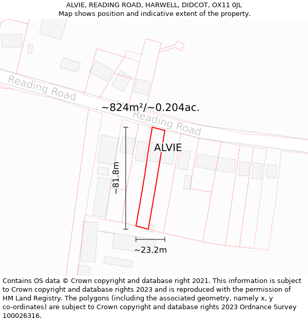 ALVIE, READING ROAD, HARWELL, DIDCOT, OX11 0JL: Plot and title map