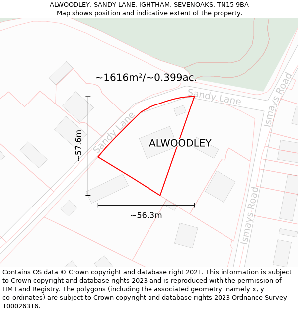 ALWOODLEY, SANDY LANE, IGHTHAM, SEVENOAKS, TN15 9BA: Plot and title map