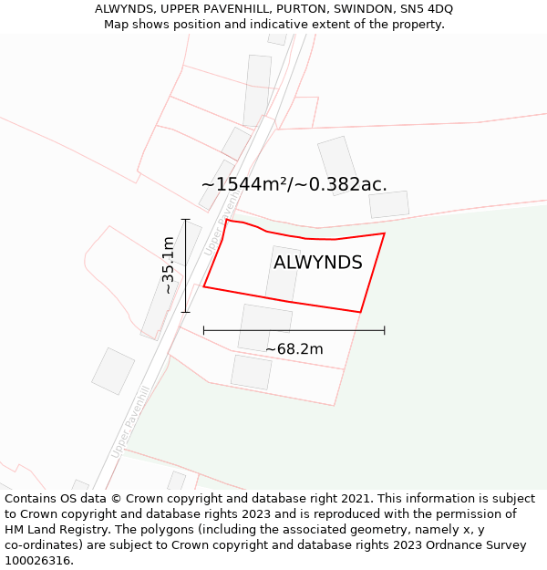 ALWYNDS, UPPER PAVENHILL, PURTON, SWINDON, SN5 4DQ: Plot and title map
