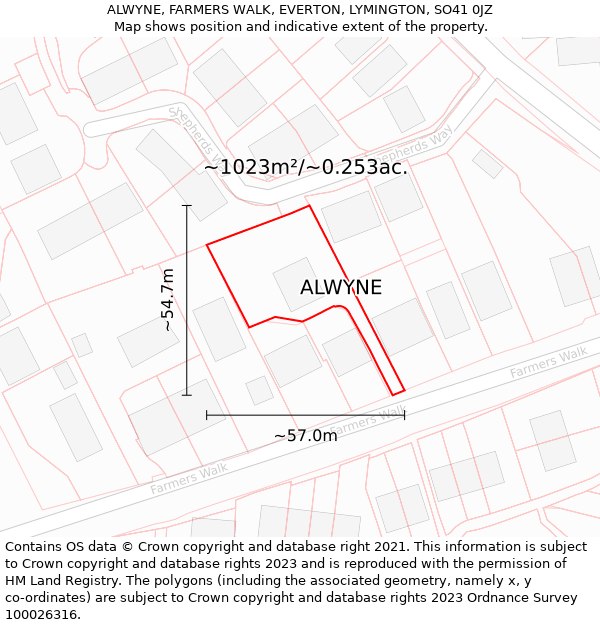 ALWYNE, FARMERS WALK, EVERTON, LYMINGTON, SO41 0JZ: Plot and title map