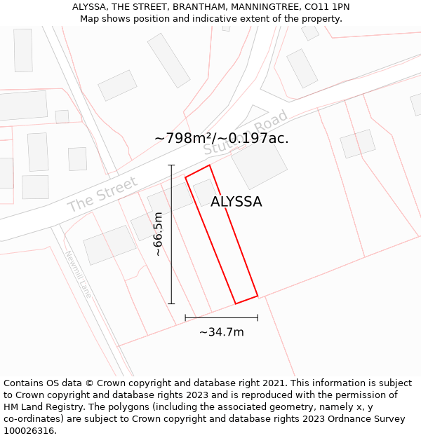 ALYSSA, THE STREET, BRANTHAM, MANNINGTREE, CO11 1PN: Plot and title map