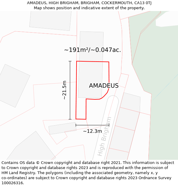 AMADEUS, HIGH BRIGHAM, BRIGHAM, COCKERMOUTH, CA13 0TJ: Plot and title map