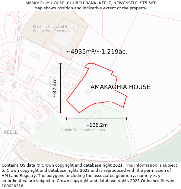 AMAKAOHIA HOUSE, CHURCH BANK, KEELE, NEWCASTLE, ST5 5AT: Plot and title map