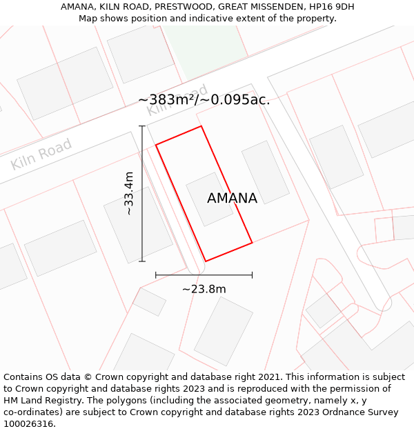 AMANA, KILN ROAD, PRESTWOOD, GREAT MISSENDEN, HP16 9DH: Plot and title map