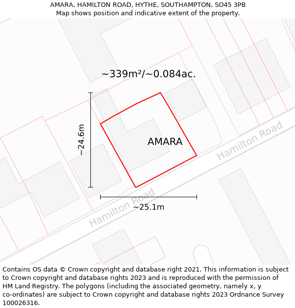 AMARA, HAMILTON ROAD, HYTHE, SOUTHAMPTON, SO45 3PB: Plot and title map