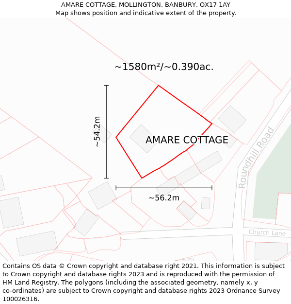 AMARE COTTAGE, MOLLINGTON, BANBURY, OX17 1AY: Plot and title map