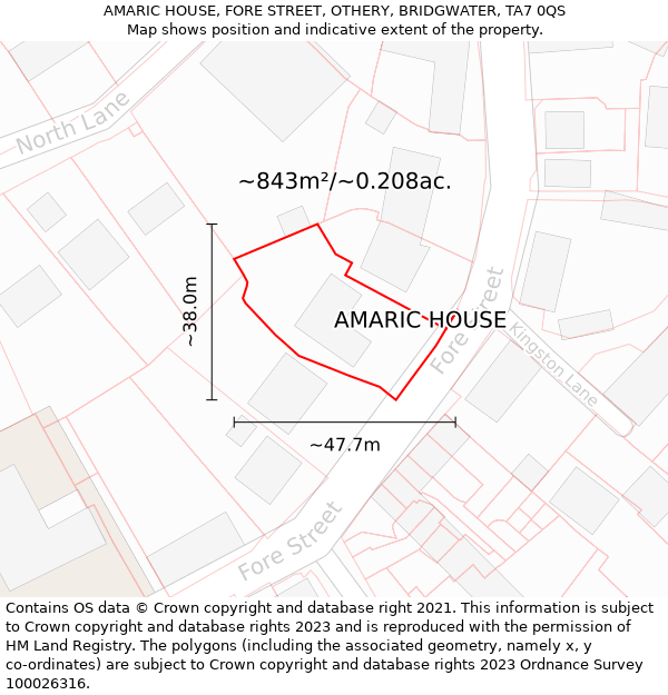 AMARIC HOUSE, FORE STREET, OTHERY, BRIDGWATER, TA7 0QS: Plot and title map