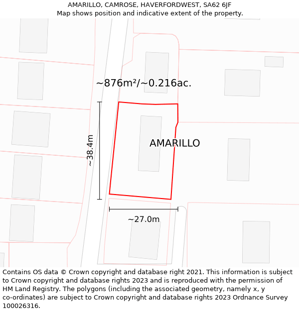 AMARILLO, CAMROSE, HAVERFORDWEST, SA62 6JF: Plot and title map