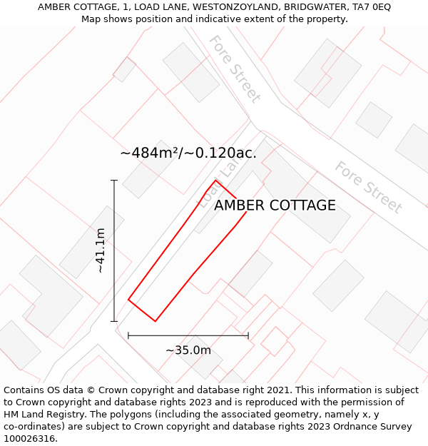 AMBER COTTAGE, 1, LOAD LANE, WESTONZOYLAND, BRIDGWATER, TA7 0EQ: Plot and title map