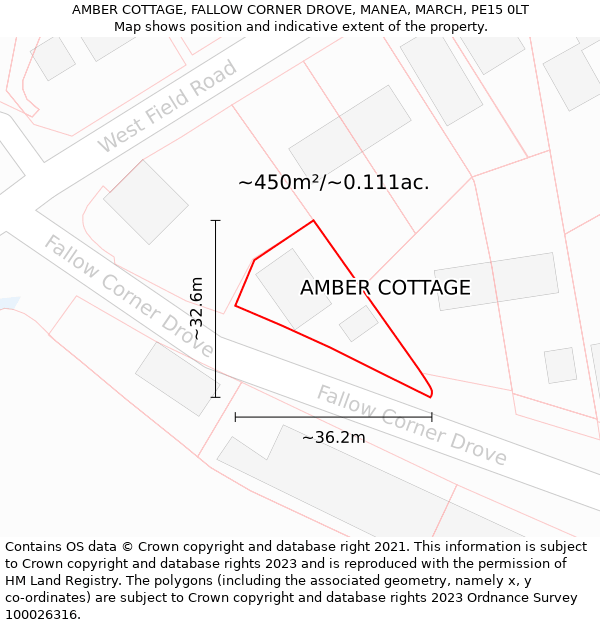 AMBER COTTAGE, FALLOW CORNER DROVE, MANEA, MARCH, PE15 0LT: Plot and title map