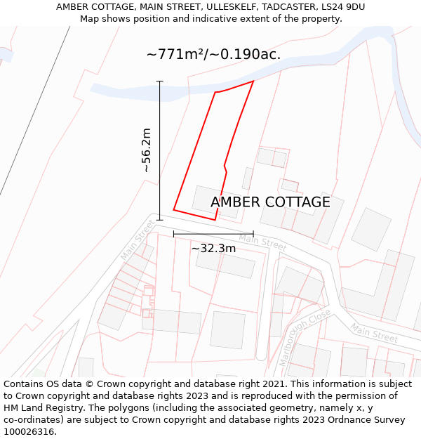 AMBER COTTAGE, MAIN STREET, ULLESKELF, TADCASTER, LS24 9DU: Plot and title map