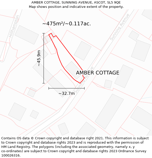 AMBER COTTAGE, SUNNING AVENUE, ASCOT, SL5 9QE: Plot and title map