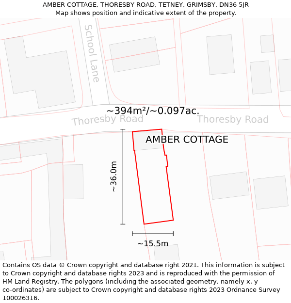 AMBER COTTAGE, THORESBY ROAD, TETNEY, GRIMSBY, DN36 5JR: Plot and title map