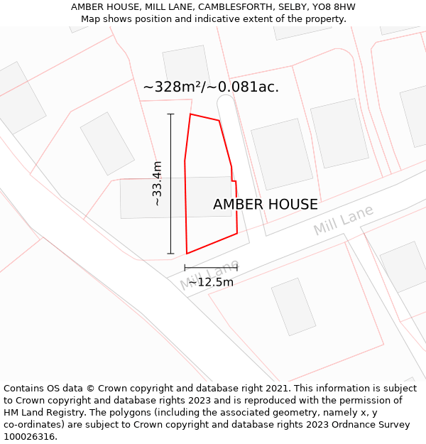 AMBER HOUSE, MILL LANE, CAMBLESFORTH, SELBY, YO8 8HW: Plot and title map