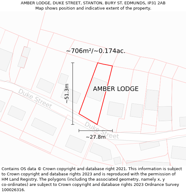 AMBER LODGE, DUKE STREET, STANTON, BURY ST. EDMUNDS, IP31 2AB: Plot and title map
