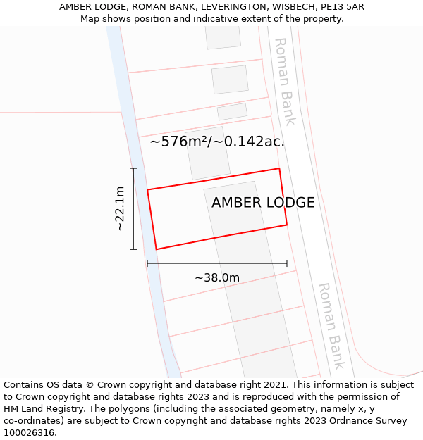 AMBER LODGE, ROMAN BANK, LEVERINGTON, WISBECH, PE13 5AR: Plot and title map